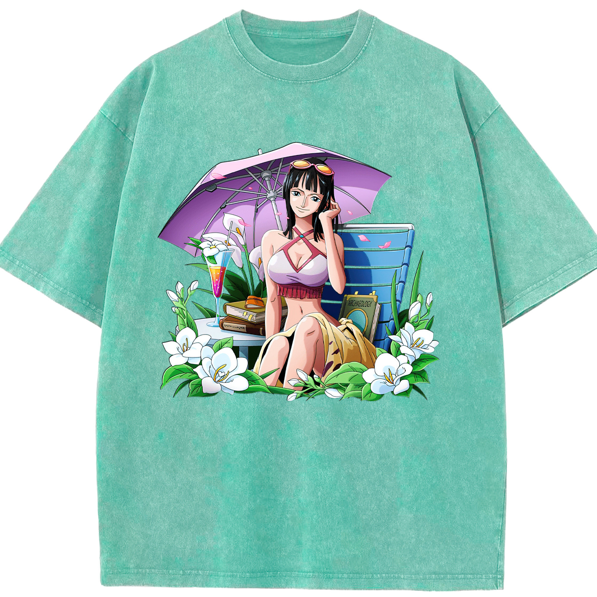 ワンピース ニコ・ロビン ONE PIECE Nico Robin 綿100% ヴィンテージ風 半袖Tシャツ（フロントプリント）